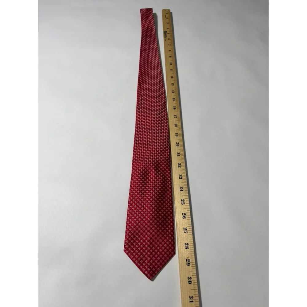 Ike Behar Red Geometric Check Silk Tie Hand Tailored Classic Business Wedding